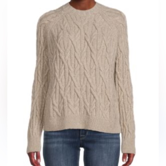 Vince Interlocking Cable Knit Sweater beige ladies L NWT Merino‎ Wool Cashmere